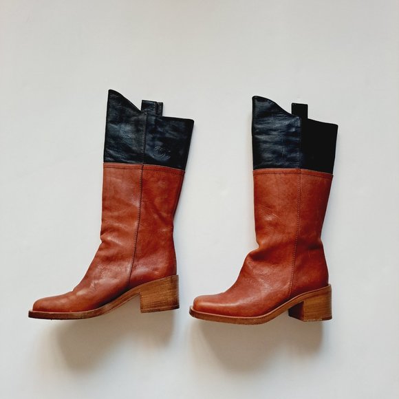 Chanel Brown Black Leather Boots Size 36.5 - Picture 4 of 16
